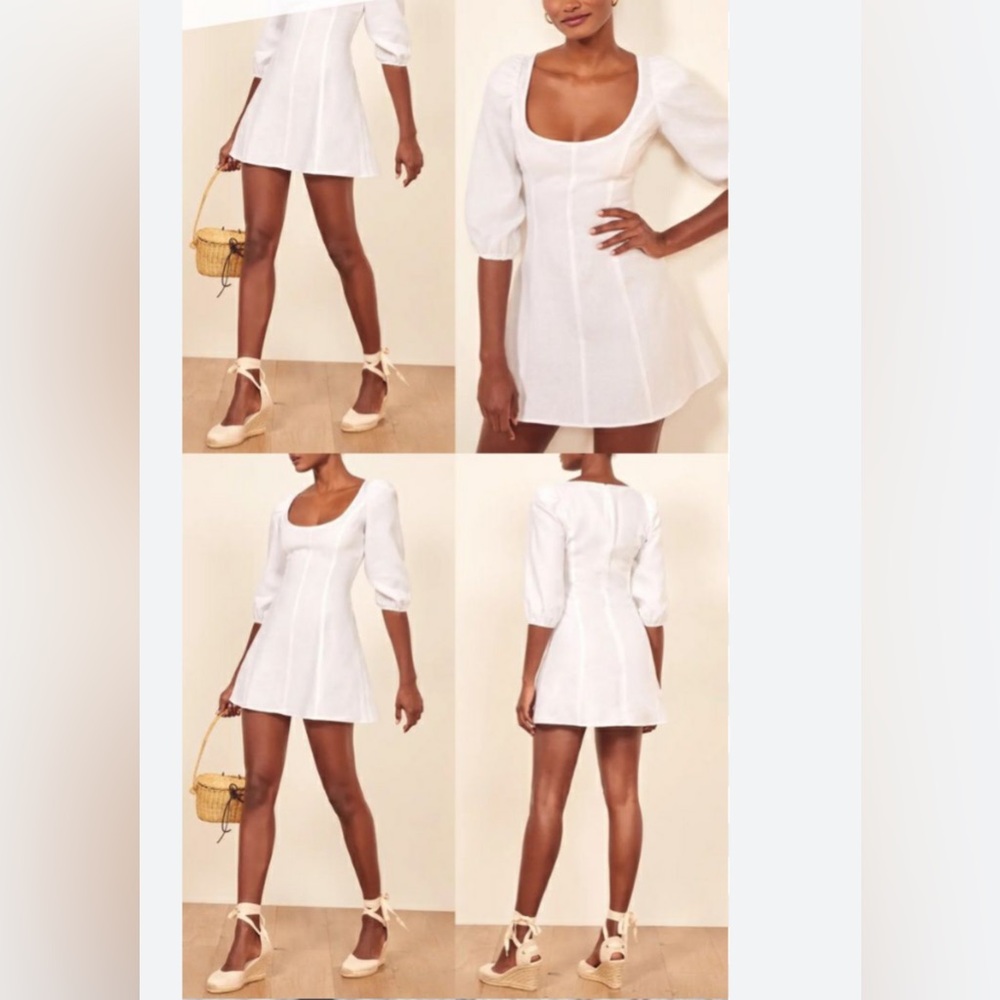 Reformation white Maxine linen puff sleeve dress size 4